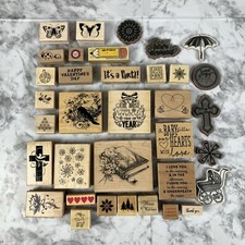 Lot of 35 Ink Rubber Stamps Mix of Religion, Floral, Symbols, Designs, Holiday