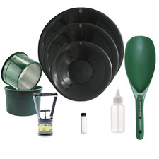 Gold Panning Kit  Double Riffle Pans, Scoop, Magnet, 5" Screens, Snuffer  Vial