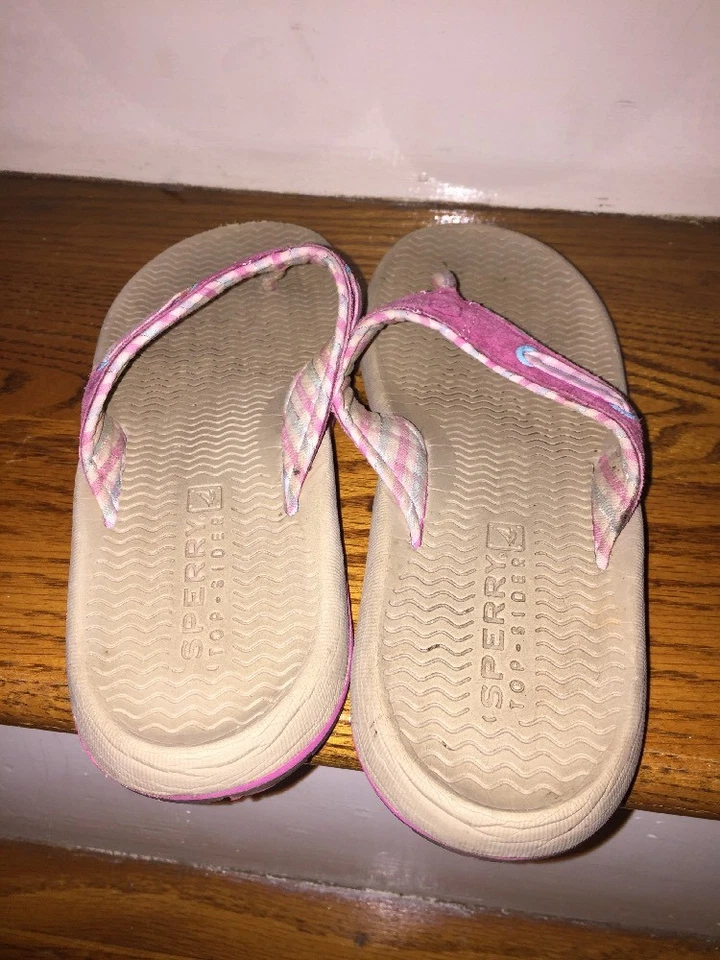Sandalias chanclas Sperry Top Sider de cuero a cuadros con tanga niñas jóvenes ¡Talla 2! Foto 4 de 4