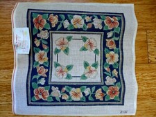 Vintage A Peterson Floral Pansy Navy Blue Needlepoint Hand Painted Canvas NEW