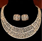 Gold Roses Collar Statement Necklace Earrings Set Costume Jewellery