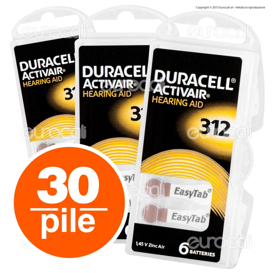 30 Batterie PILE Duracell 312 per Apparecchi PROTESI Acustiche PR41 phonak?