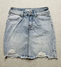 Rewash Skirt Womens 0/24 Blue Denim Distressed Outdoors Casual Normcore Ladies