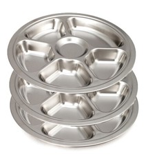 Aspire 3 Pack Stainless Steel Round Dinner Plate Divided Plates Camping Serving