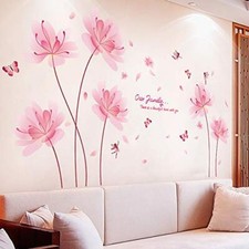 Flower and Butterflies Wall Stickers for Adults, Pink Flower Wall Decals