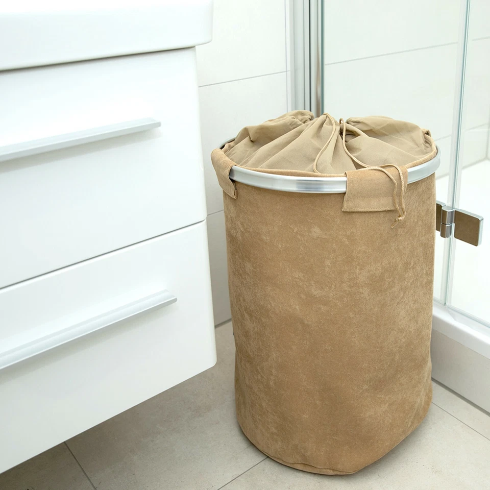 Wäschesammler Wäschekorb Wäschesack Beige Wäsche Box Rund Stoff Cord 68 Liter - Bild 2 von 4