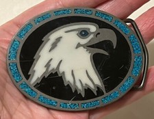 Vintage 1984 AJM Albuquerque Multi Gemstone Inlay EAGLE Belt Buckle