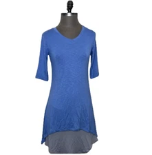 LOGO by Lori Goldstein Double Layer Knit Top Blue Women's XXS 3/4 Sleeve Top