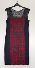 Roman Knee Length Evening/Occasion Dress in Black & Red Lace Design Size 12