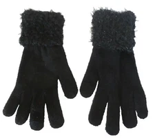 Cejon Black Gloves with Fuzzy Glittery Cuffs Women's One Size