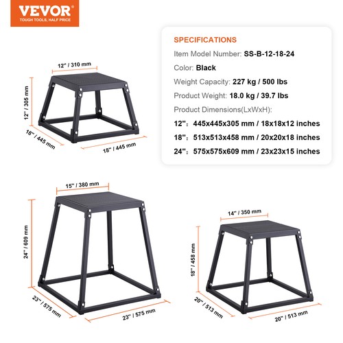 VEVOR 12/18/24 Inch Plyometric Jump Box Fitness Exercise Plyo Box Step Cross - Picture 7 of 12