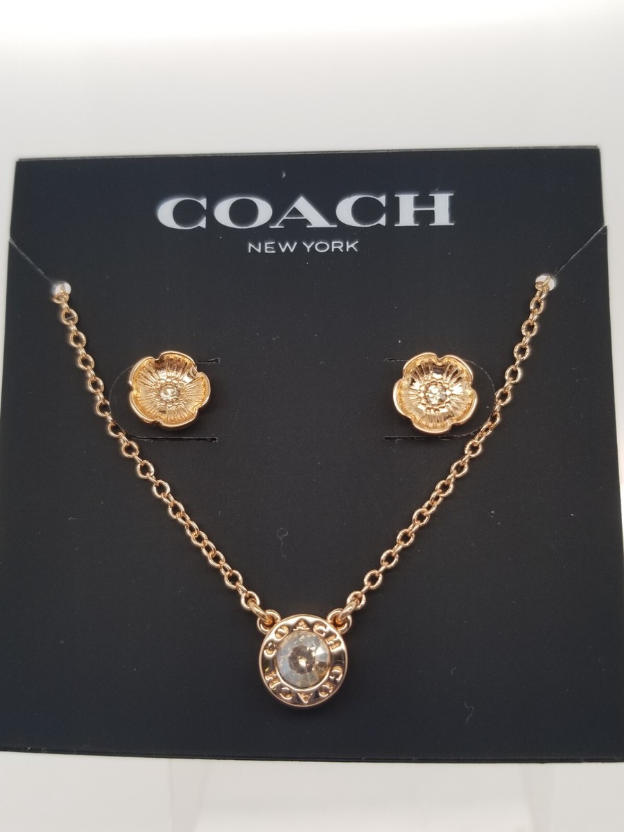 COACH Open Circle Necklace Tea Rose Stud Set Jewelry