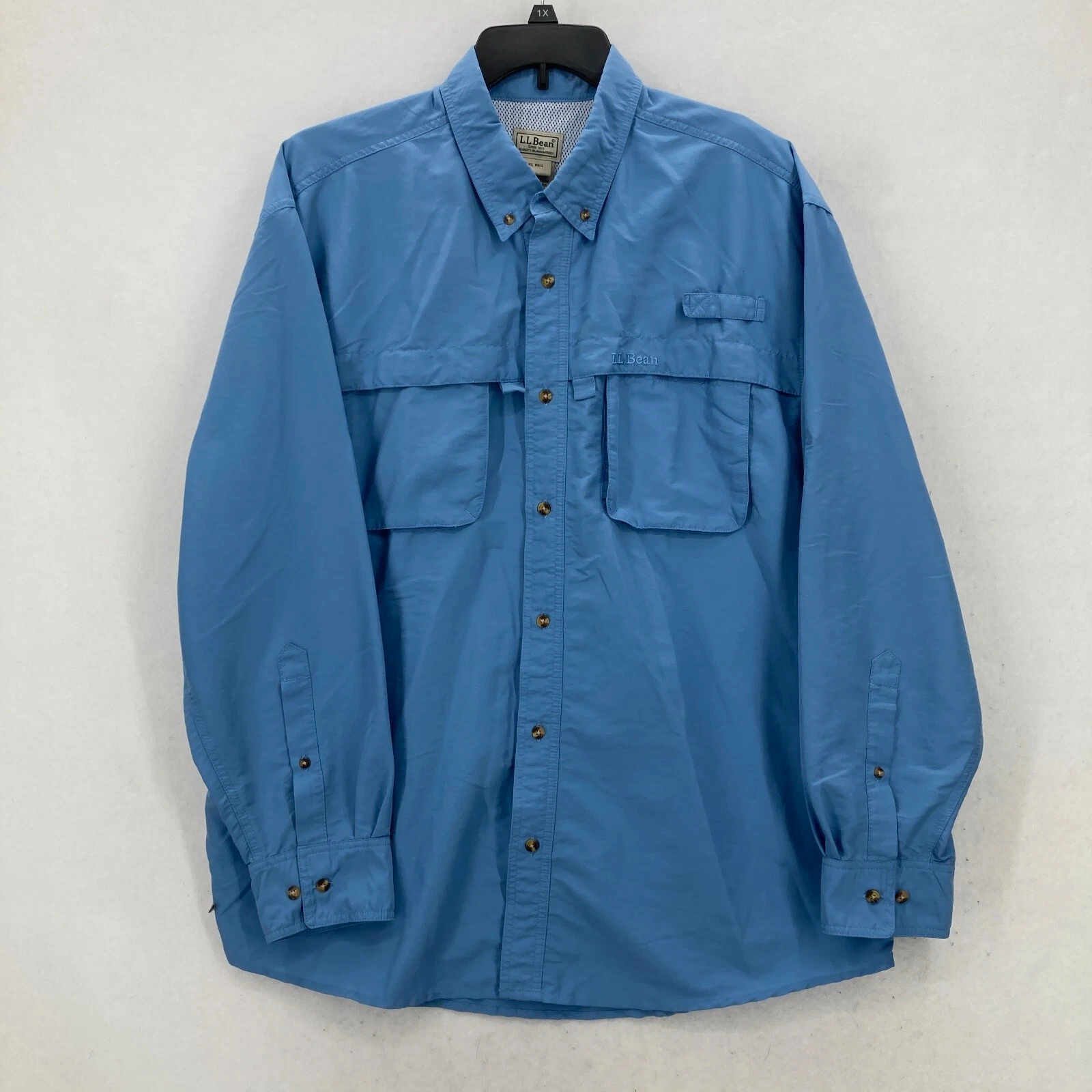 L.L. Bean Vented Fishing Shirt XL Blue Nylon Long Sleeve Outdoors Travel Camp