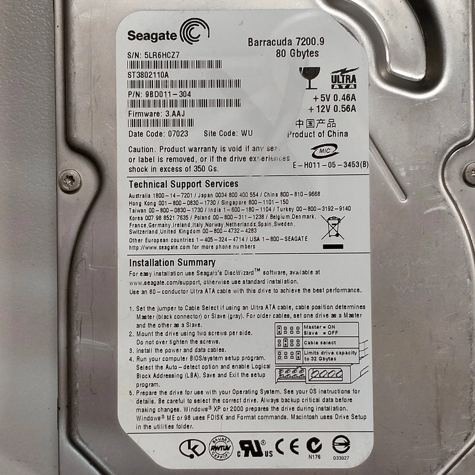 Seagate Barracuda 80GB 3.5" IDE HDD ATA/100 7200 RPM 2MB ST3802110A 9BD011-304 - Image 2 of 4