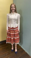 Vintage 70  s Glenora Red Calico Prairie Skirt Xs