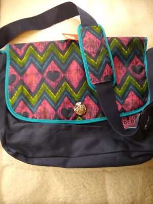 Embark Computer Laptop Messenger Bag Blue Chevron Hearts CrossBody NWT