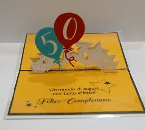 Biglietto Auguri Origami Pop Up 50 Compleanno Cartoncino Immagine 3d Con Frase Ebay