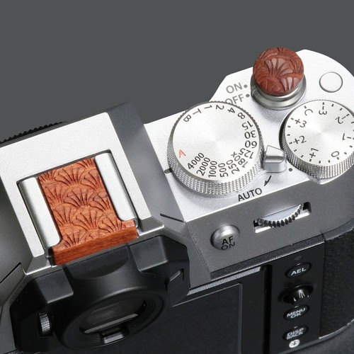 Wood Camera Shutter Button Hot Shoe Cover Set Carved Pattern for Fuji Leca Canon - Picture 31 of 32