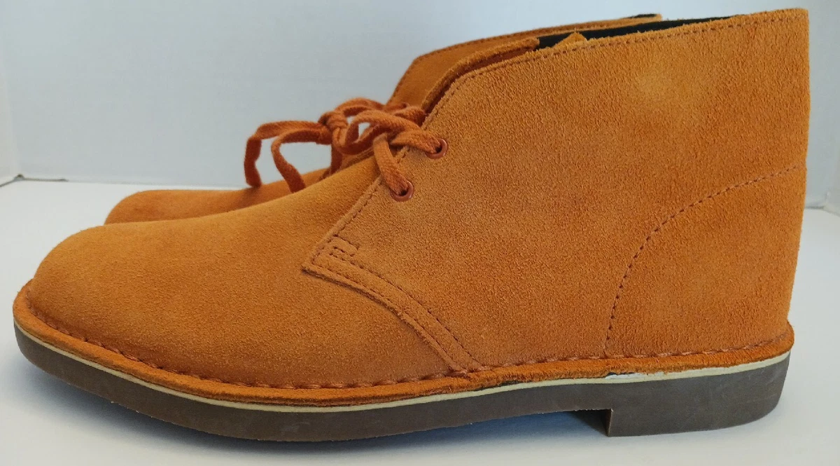 Mens Clarks Originals Desert Boots Chukka Size 7.5M Orange Suede Leather EUC
