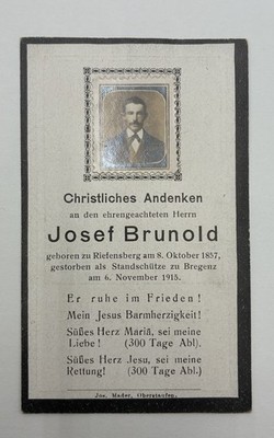 WW1 WWI Original German Death Memorial Card Rifleman Austria KIA 6-11-1915 Photo