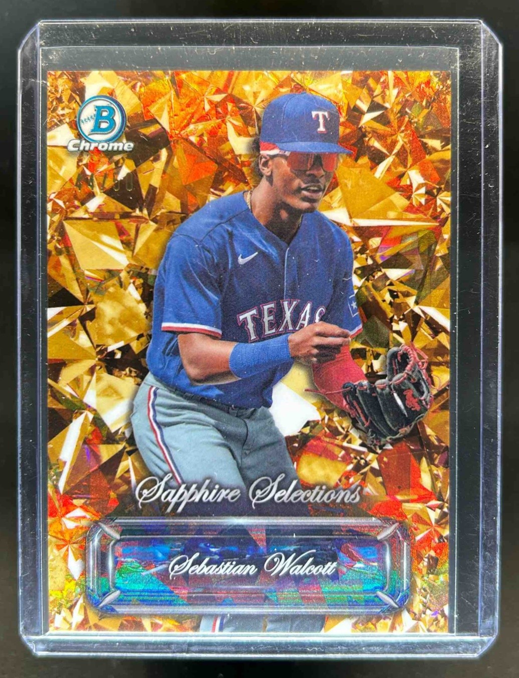 2024 Bowman Sapphire Sebastian Walcott Selections Gold Refractor #24/50 Rangers