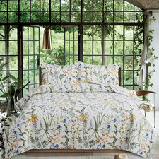 3-Piece Quilt Set King Size Floral Bedding Reversible Bedspread Coverlet Floral
