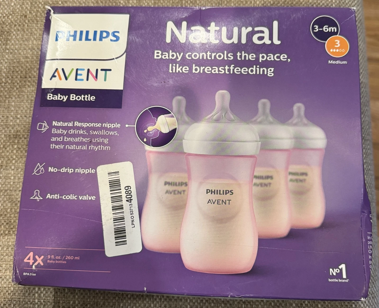 Philips Avent Natural Baby Bottles Natural Response Nipples Pink 9 oz 4 Pack