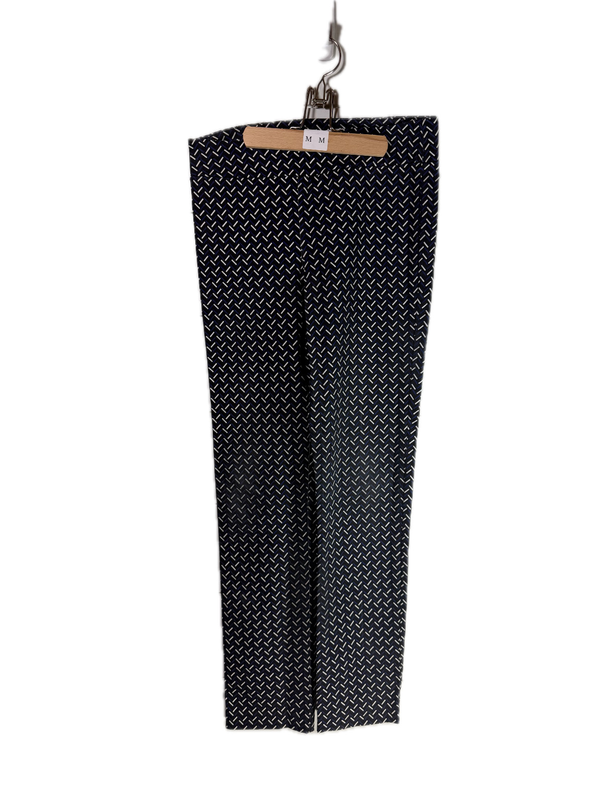 Blue White Pattern Geometric Pattern Dress Pants … - image 1