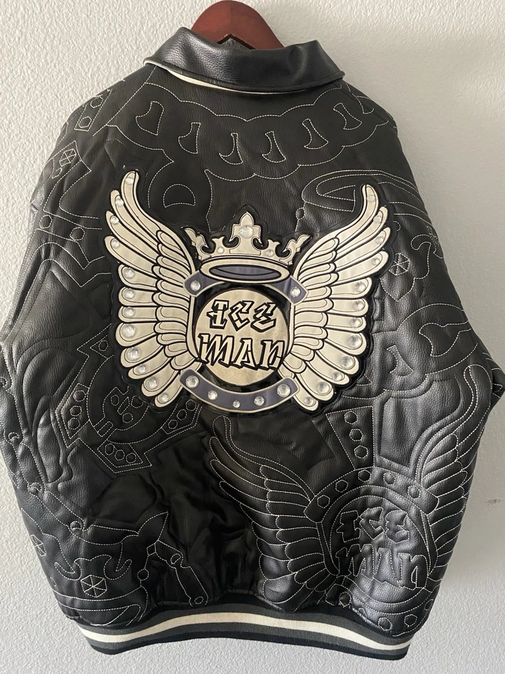 Chaqueta de bombardero de cuero azul crudo vintage para hombre 2XL negra Dragon Nu Realms Y2K Foto 4 de 4