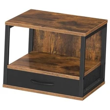  2-Tier Desktop Printer Stand with Drawer, Under-Desk Rustic Brown + Black