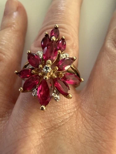 Vintage QVC Ross Simons Gold Over Sterling Pink Topaz Cocktail Ring Sz 6 4.8g