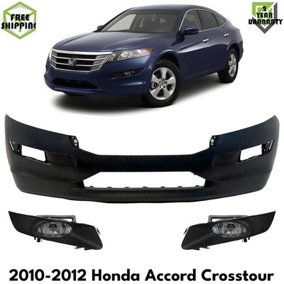 Front Bumper Cover Primed & Fog Lights Kit For 2010-2012 Honda Accord Crosstour