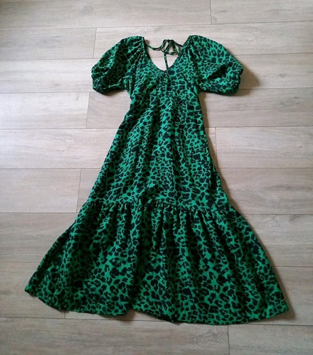 George grün & schwarz Leopardenmuster Hängerchen Kleid Rüschen Urlaub Boho Freizeit UK10 - Bild 19 von 19