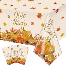 3 Pack Thanksgiving Tablecloth - Give Thanks Plastic Table Cloth Fall Harvest