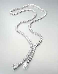 Authentic STUNNING 18kt White Gold Plated CZ Crystals 2.0 Carat Pear Drop 20" Necklace