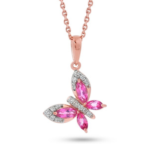 Authentic 3ct Simulated Pink Sapphire/Diamond Cute Butterfly Pendant 14k Rose Gold Plated