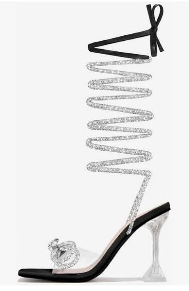 Women Rhinestone Wrap Around Ankle High Heel Sandals Clear Transparent Stiletto
