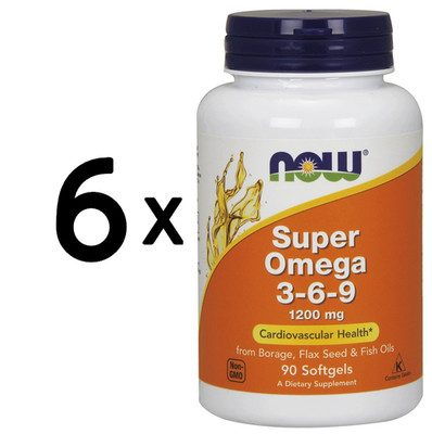 6 x NOW Foods Super Omega 3-6-9, 1200mg - 90 softgels (185,09 EUR/kg)