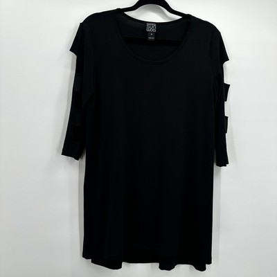 Clara Sun Woo Tunic Top Womens Medium Black Slinky Cut Out Sleeve 3/4 Travel