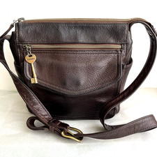 Vtg Fossil Crossbody Bag Brown Pebble Leather Satchel Messenger Purse 75082