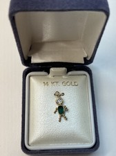 14k Yellow Gold Boy Pendant Green May Birthstone Gift For Mother Mom New In Box
