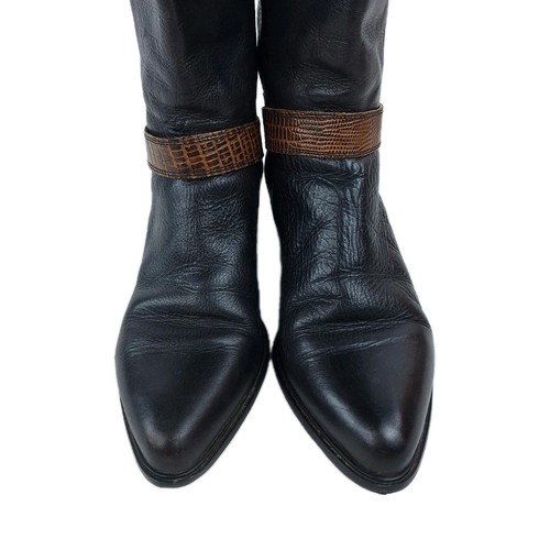 Vintage Bandolino Leather Riding Boots 1980s Low Heel Black/Brown Italy Size 7 - Picture 9 of 17