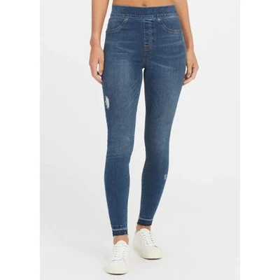 Neuf SPANX TAILLE XS A Enfiler Sortie Brut Ourlet Extensible Haute Bleu Skinny - Photo 1/4