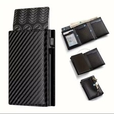 Mens trifold Carbon Fibre Wallet With Metal Credit Card Holder RFID Blocking