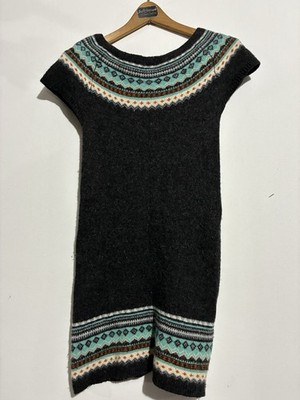 Indiska Gray Aztec Design Wool Blend Slim Sweater Dress Womens Size Small
