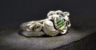Vintage Native American ring, applied feather/scrolls, yellow green striped Opal — photo 1