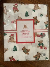 Pottery Barn Kids Holiday Teddy Bears Organic Sheet Set Christmas Twin New w/tag