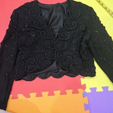 Vintage Black Beaded Bolero Jacket SP SmallPetite Cropped Shrug Soutache