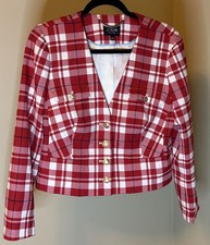 J.Crew Collection Red Plaid City Wool Lady Jacket Blazer BV222 Size 8