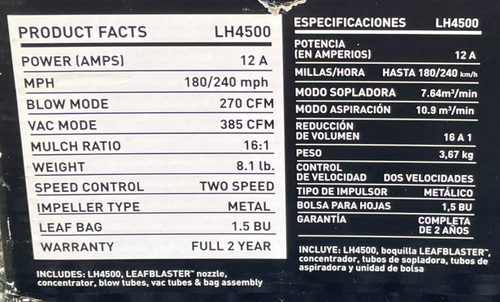 Nuovo in scatola Black & Decker LeafHog LH4500 12A soffiatore foglie aspirapolvere pacciamatrice 240MPH - Foto 6 di 15